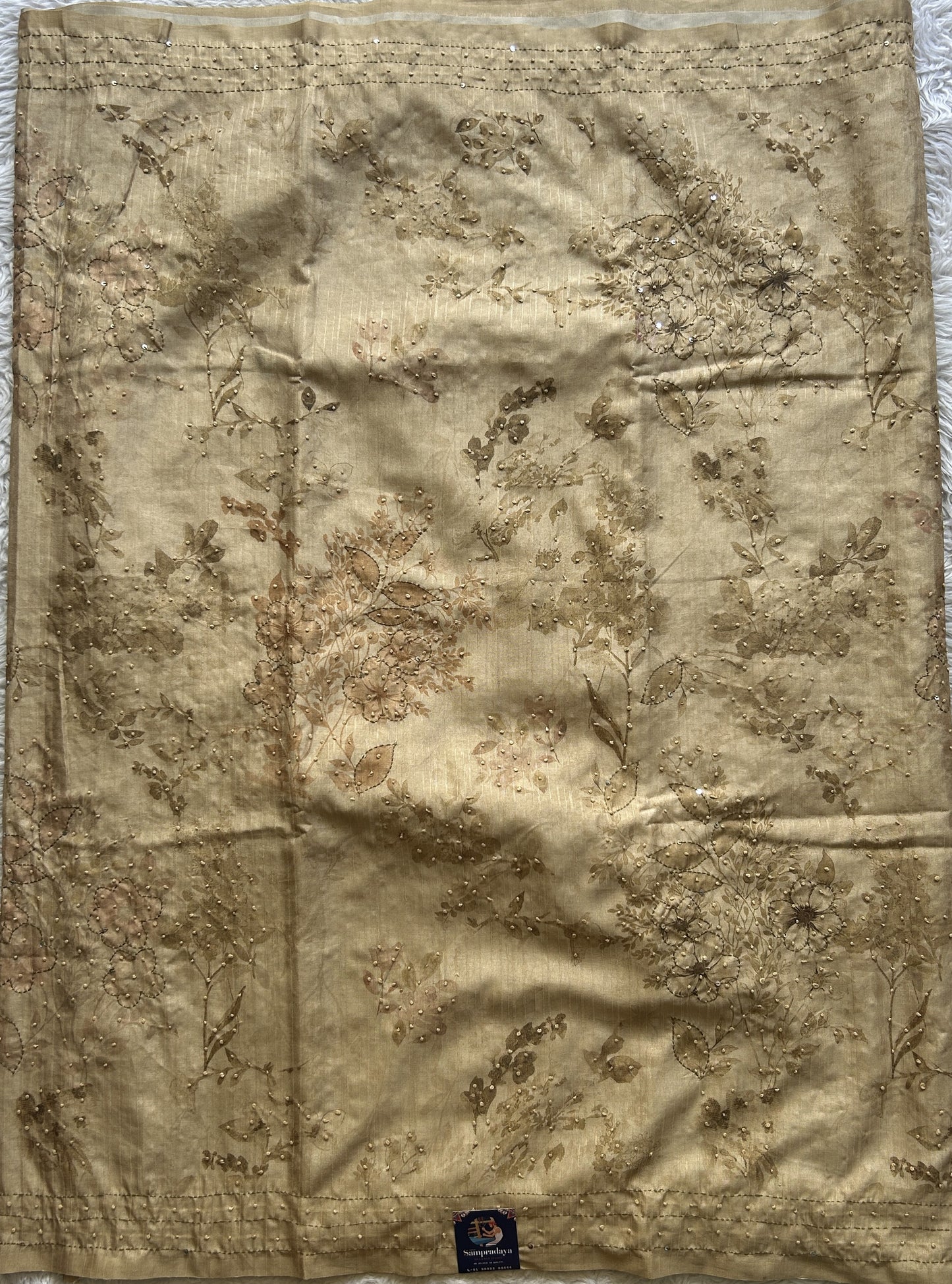 Semi Tussar Saree Colored Wheat Complemented with a Borderless. - Sampradaya Designer Studio
