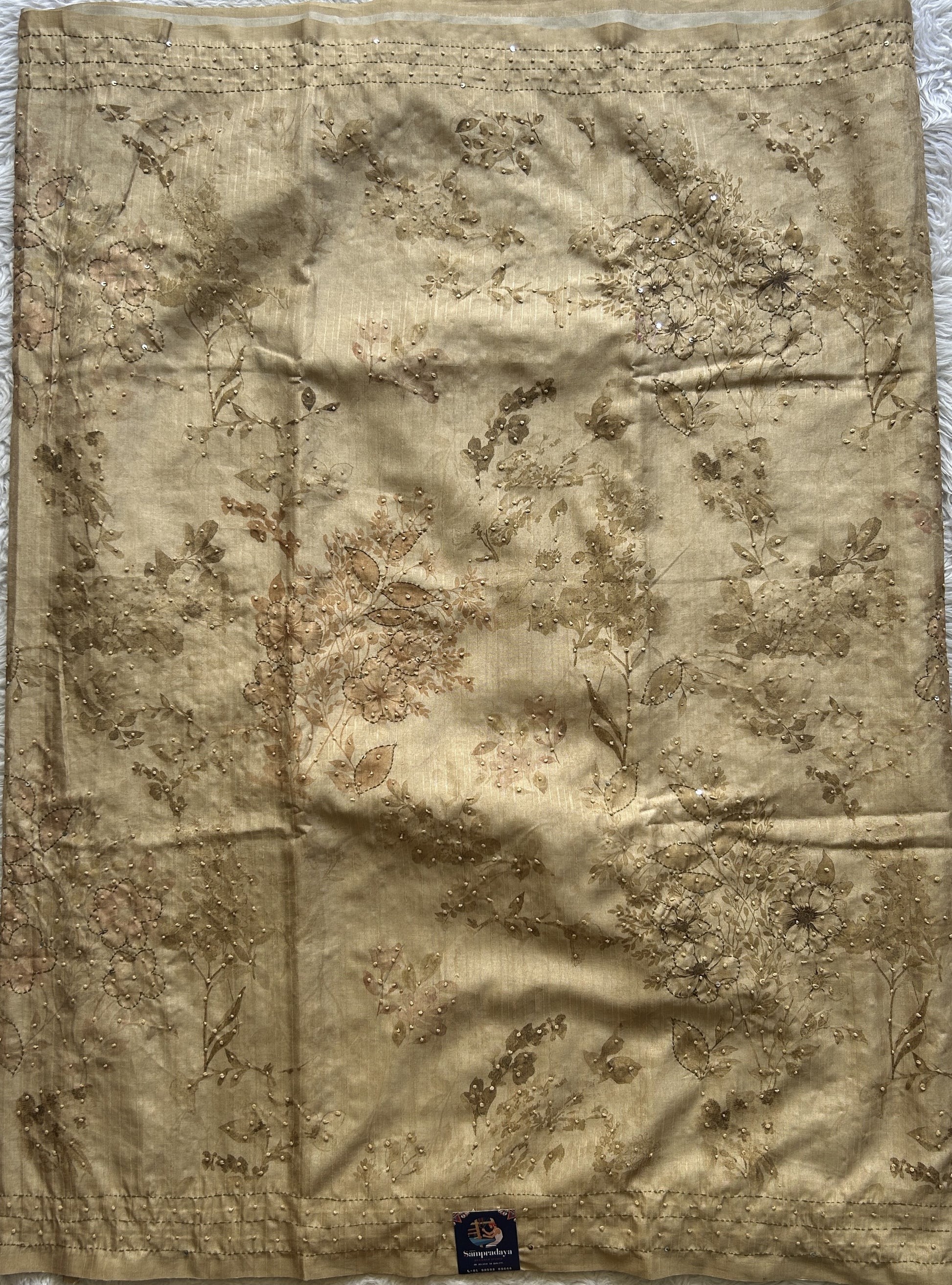 Semi Tussar Saree Colored Wheat Complemented with a Borderless. - Sampradaya Designer Studio