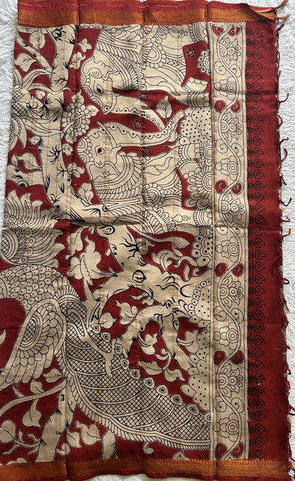Mangalagiri Pen Kalamkari Saree Black colored complemented with a Zari border - Sampradaya Designer Studio