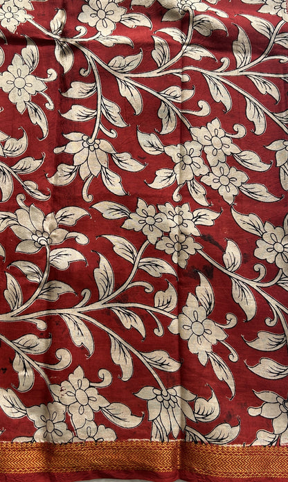 Mangalagiri Pen Kalamkari Saree Black colored complemented with a Zari border - Sampradaya Designer Studio