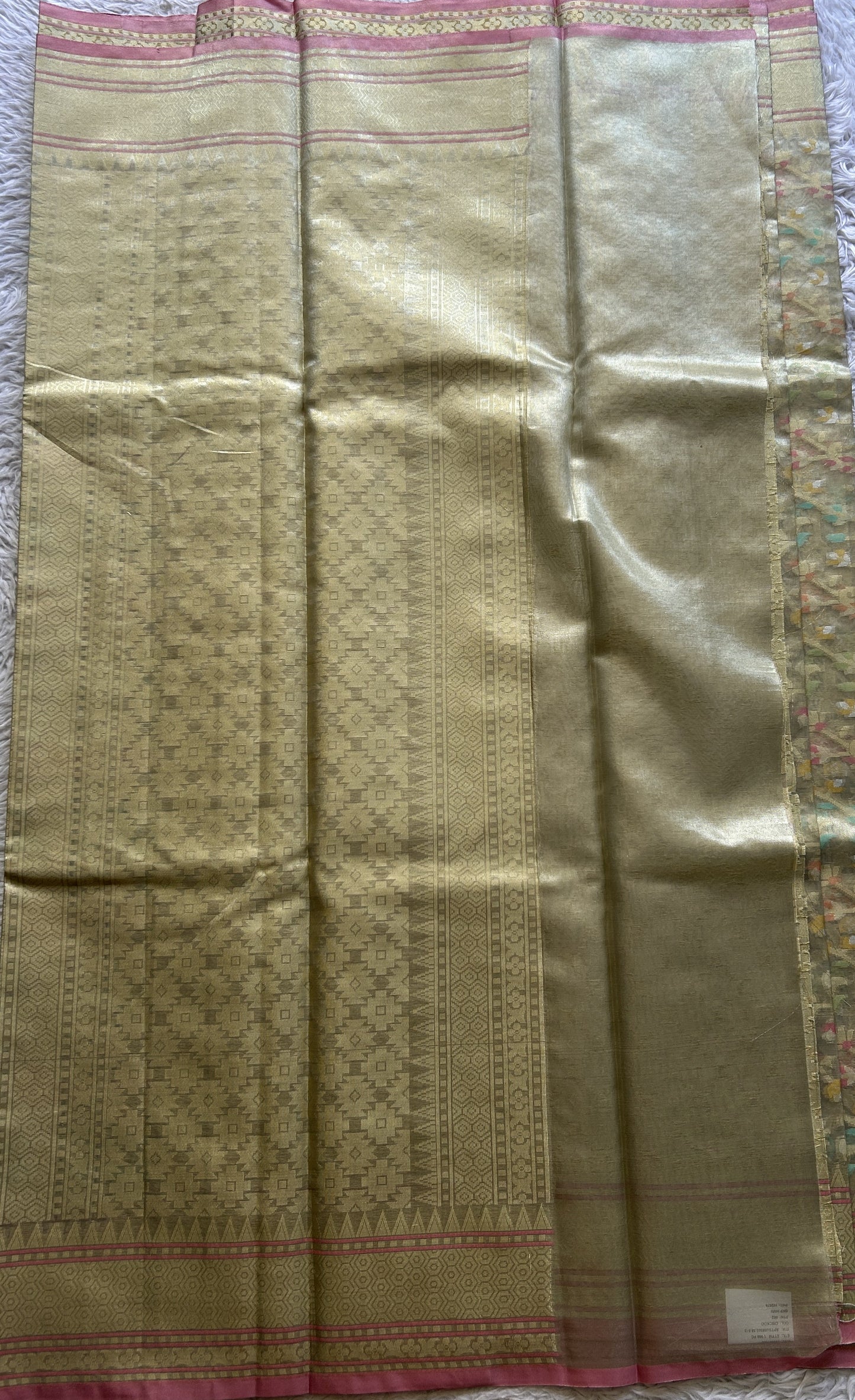 Tissue Organza Saree Very Light Green Colored Elegantly Paired with a Zari Border. - Sampradaya Designer Studio