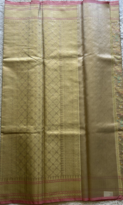 Tissue Organza Saree Very Light Pink Colored Elegantly Paired with a Zari Border. - Sampradaya Designer Studio