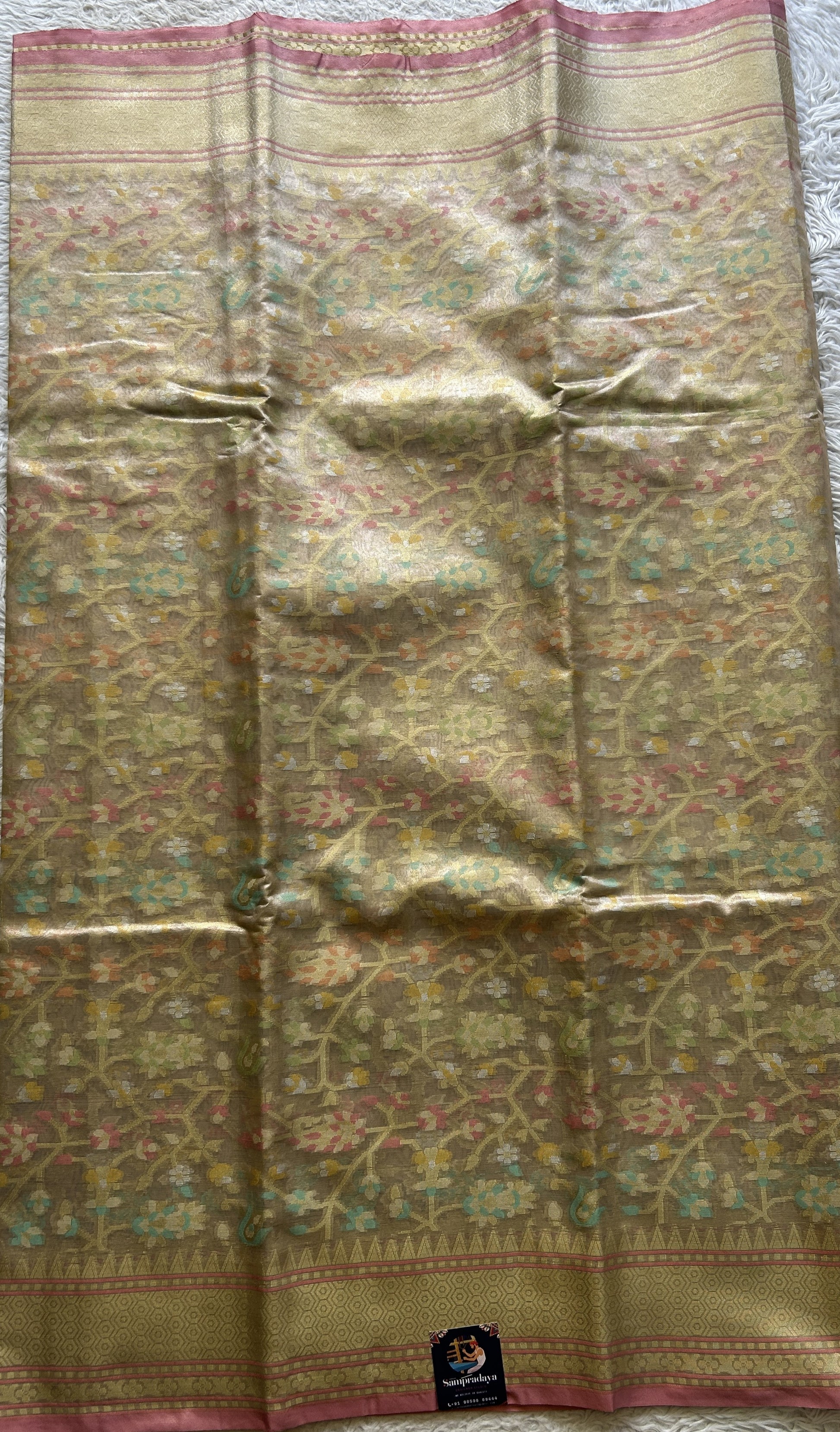 Tissue Organza Saree Very Light Pink Colored Elegantly Paired with a Zari Border. - Sampradaya Designer Studio