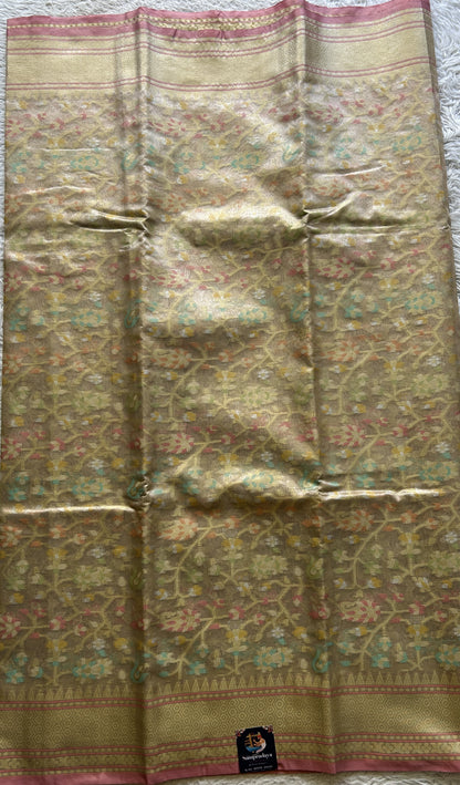 Tissue Organza Saree Very Light Pink Colored Elegantly Paired with a Zari Border. - Sampradaya Designer Studio