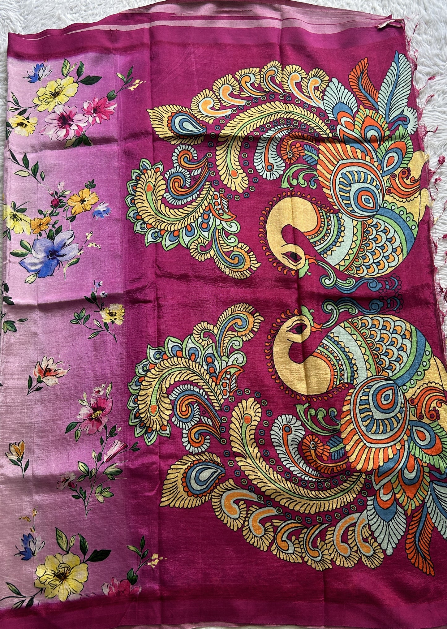 Mangalagiri Pattu Digital Print Saree Baby Pink colored complemented with a Zari Border - Sampradaya Designer Studio