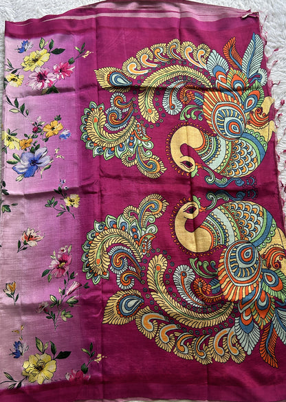 Mangalagiri Pattu Digital Print Saree Baby Pink colored complemented with a Zari Border - Sampradaya Designer Studio