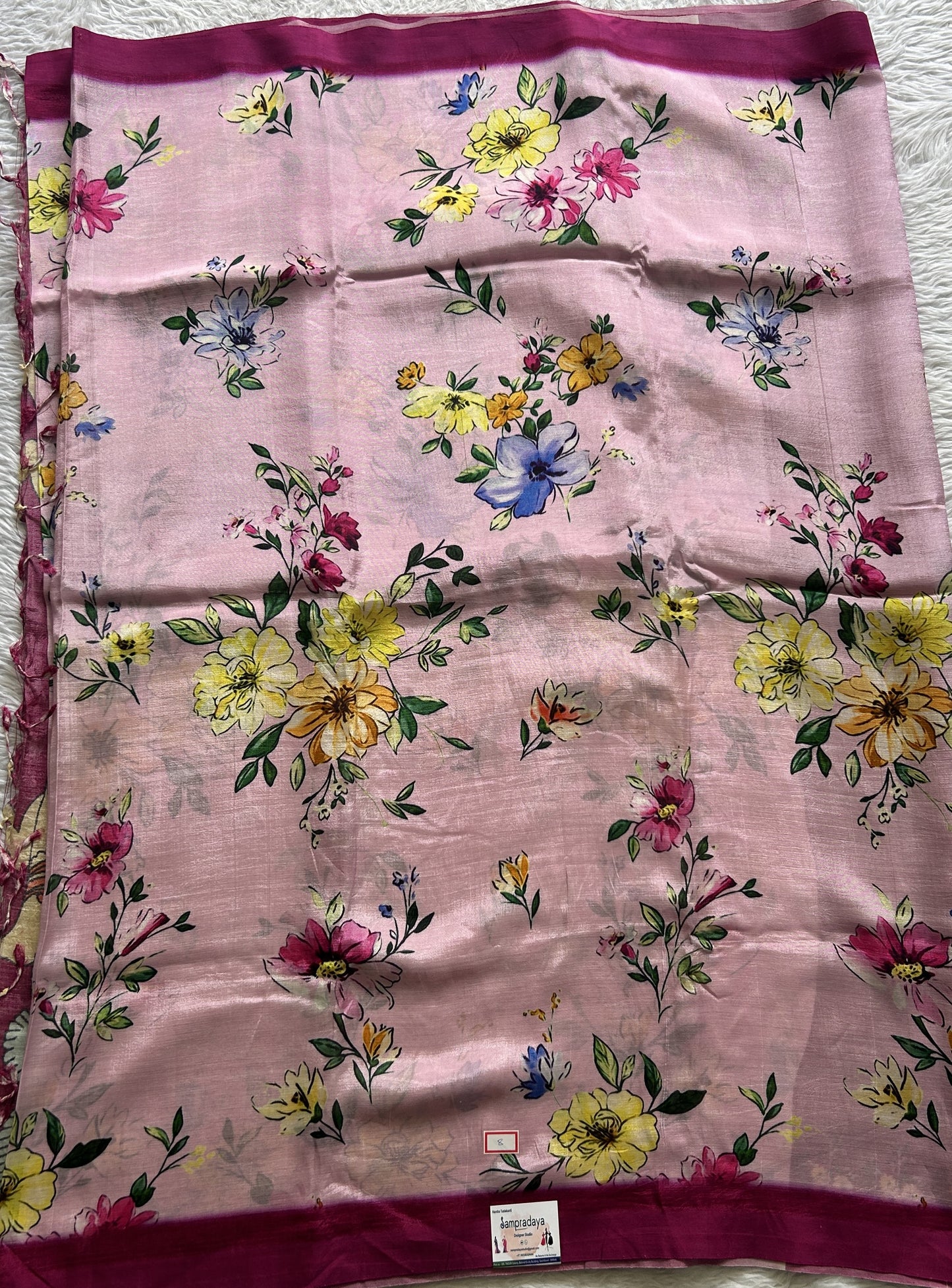 Mangalagiri Pattu Digital Print Saree Baby Pink colored complemented with a Zari Border - Sampradaya Designer Studio