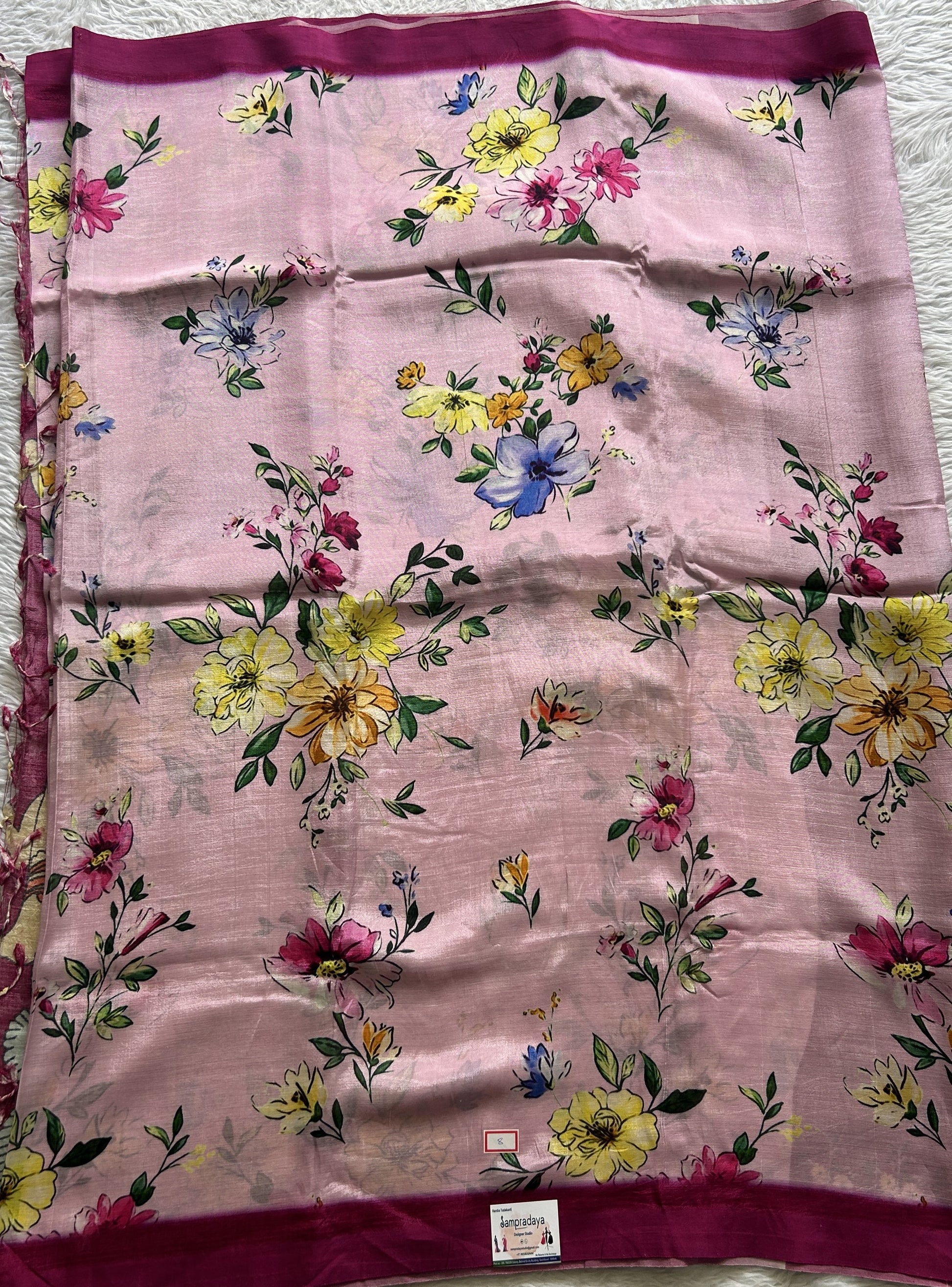 Mangalagiri Pattu Digital Print Saree Baby Pink colored complemented with a Zari Border - Sampradaya Designer Studio