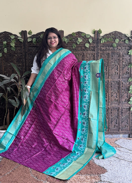 Ikkat Pattu Saree Hot Pink colored complemented with a Zari border. - Sampradaya Designer Studio