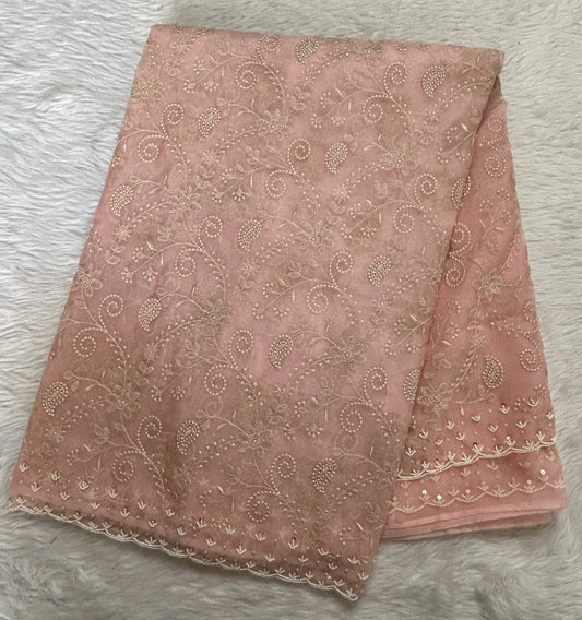 Soft Organza Designer Saree Light Pink colored Saree complemented with a Hand Embroidery border. - Sampradaya Designer Studio