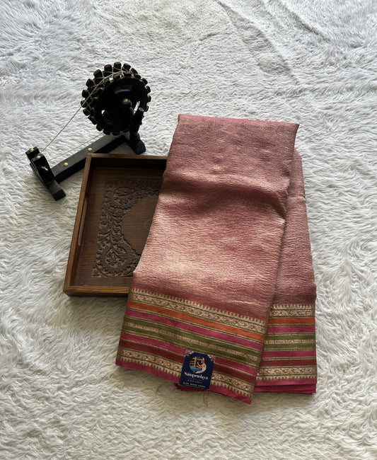 Banarasi Fancy Crushed Saree Pink Colored Complemented with a Zari Border. - Sampradaya Designer Studio
