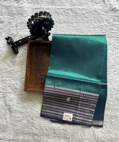 Pure Mangalagiri Pattu Dress Material Peacock Blue Color With a Zari Border. - Sampradaya Designer Studio