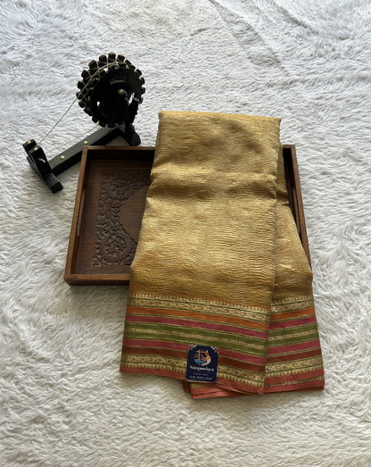 Banarasi Fancy Crushed Saree Gold Colored Complemented with a Zari Border. - Sampradaya Designer Studio