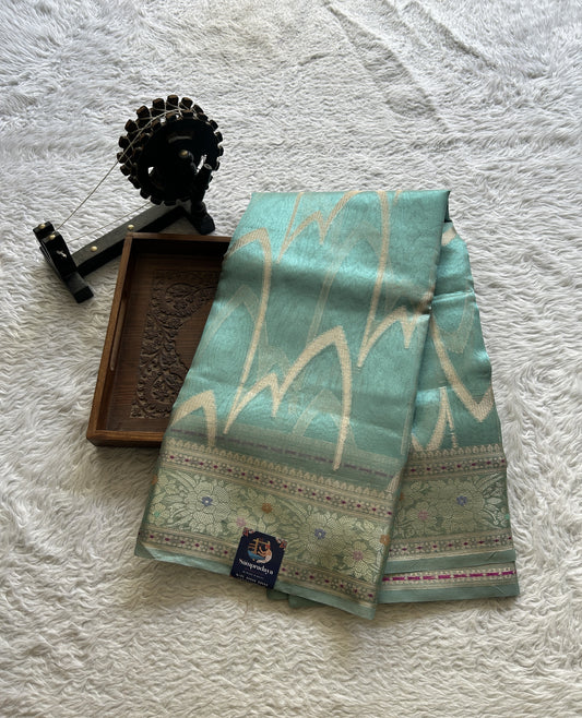 Tissue Organza Saree Blue Colored Elegantly Paired with a Minakari Border. - Sampradaya Designer Studio