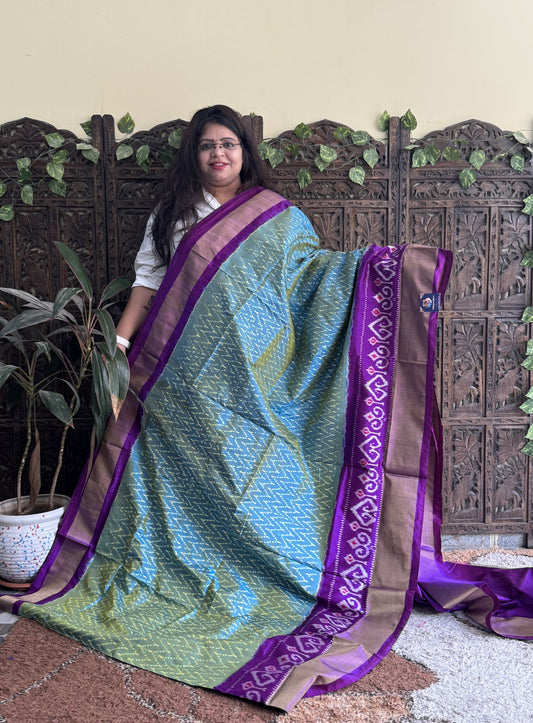 Ikkat Pattu Saree Blue colored complemented with a Ikkat Zari border. - Sampradaya Designer Studio