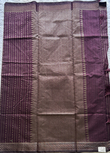 Semi Tussar Saree Colored Burgundy Complemented with a Zari Border. - Sampradaya Designer Studio