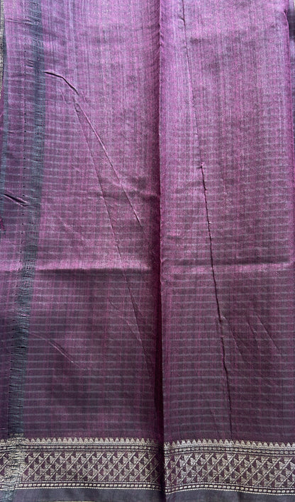 Semi Tussar Saree Colored Burgundy Complemented with a Zari Border. - Sampradaya Designer Studio