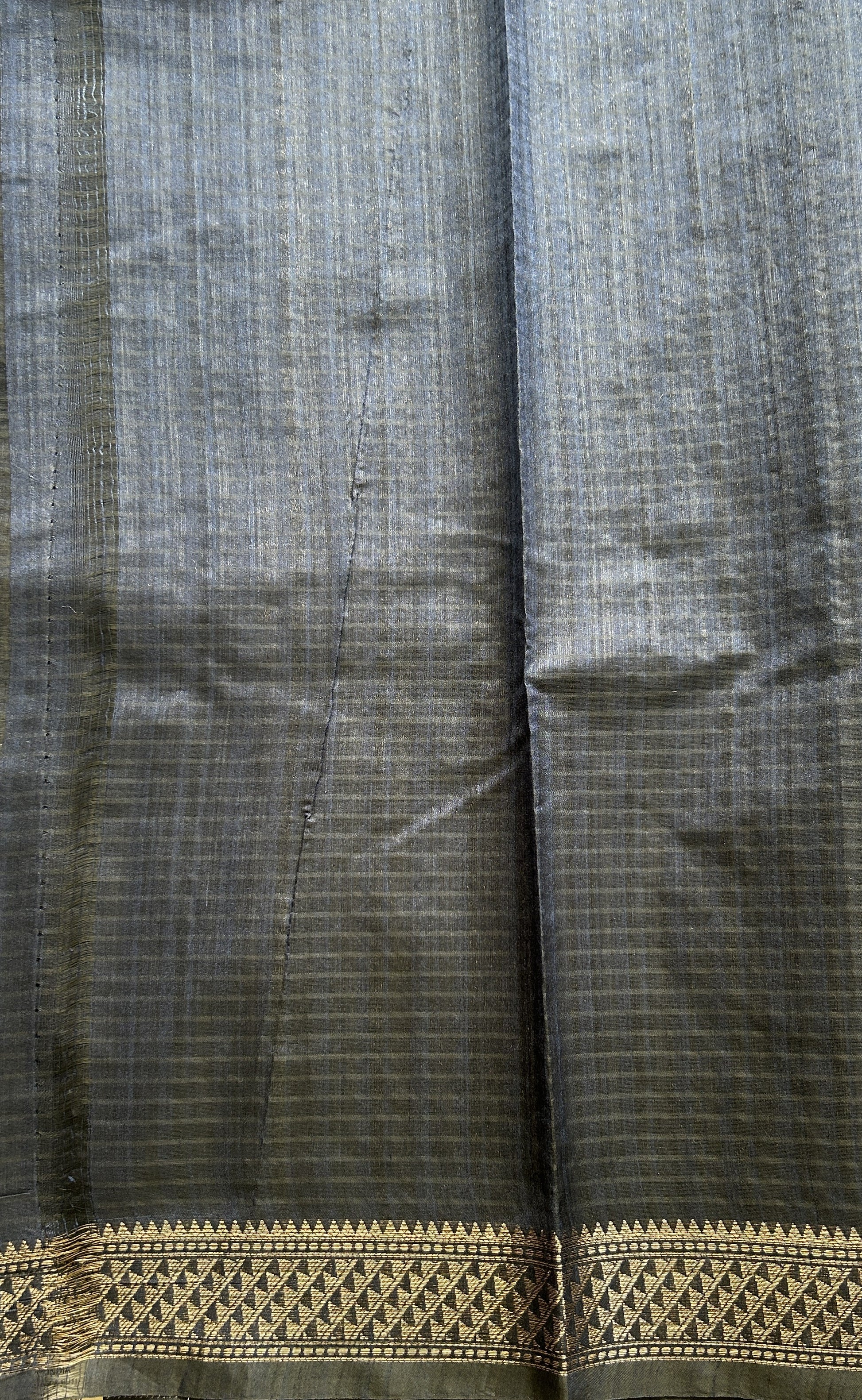Semi Tussar Saree Colored Dark Navy blue Complemented with a Zari Border. - Sampradaya Designer Studio