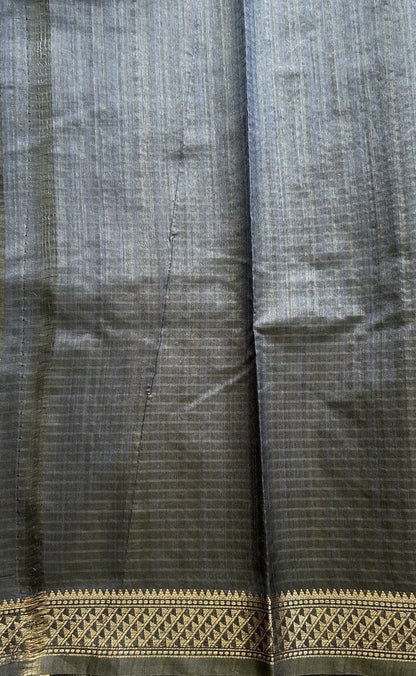 Semi Tussar Saree Colored Dark Navy blue Complemented with a Zari Border. - Sampradaya Designer Studio