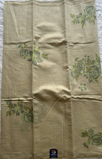 Semi Tussar Saree Colored Bright Cream Complemented with a Borderless. - Sampradaya Designer Studio