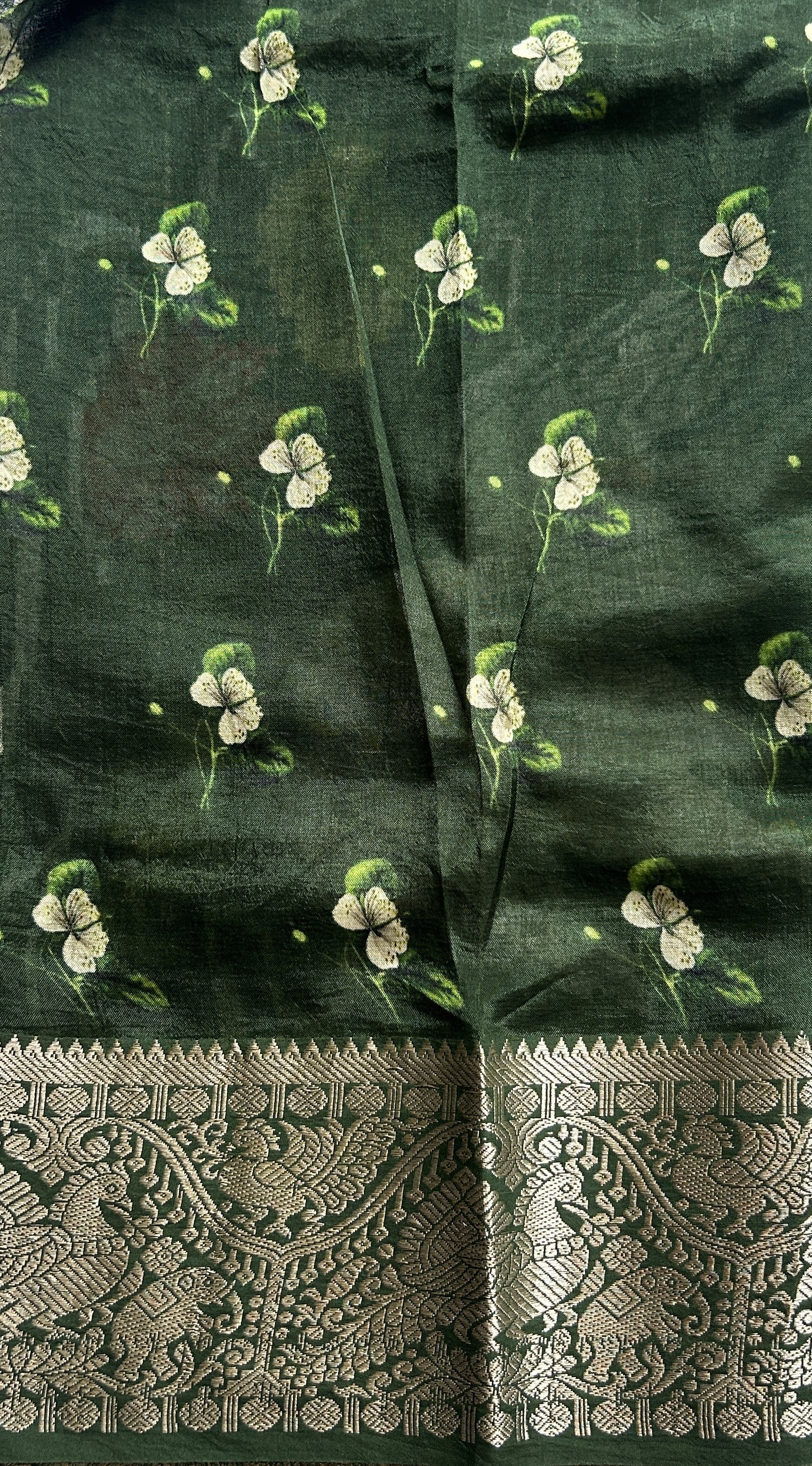 Mangalagiri Pattu Digital Print Saree Hazy Blue colored complemented with a Zari Border - Sampradaya Designer Studio
