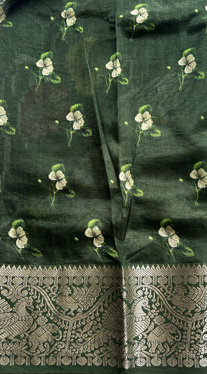 Mangalagiri Pattu Digital Print Saree Hazy Blue colored complemented with a Zari Border - Sampradaya Designer Studio