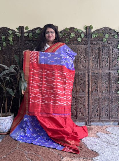 Ikkat Pattu Saree Lavender colored complemented with a Ikkat Zari border. - Sampradaya Designer Studio
