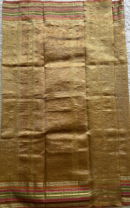 Banarasi Fancy Crushed Saree Gold Colored Complemented with a Zari Border. - Sampradaya Designer Studio