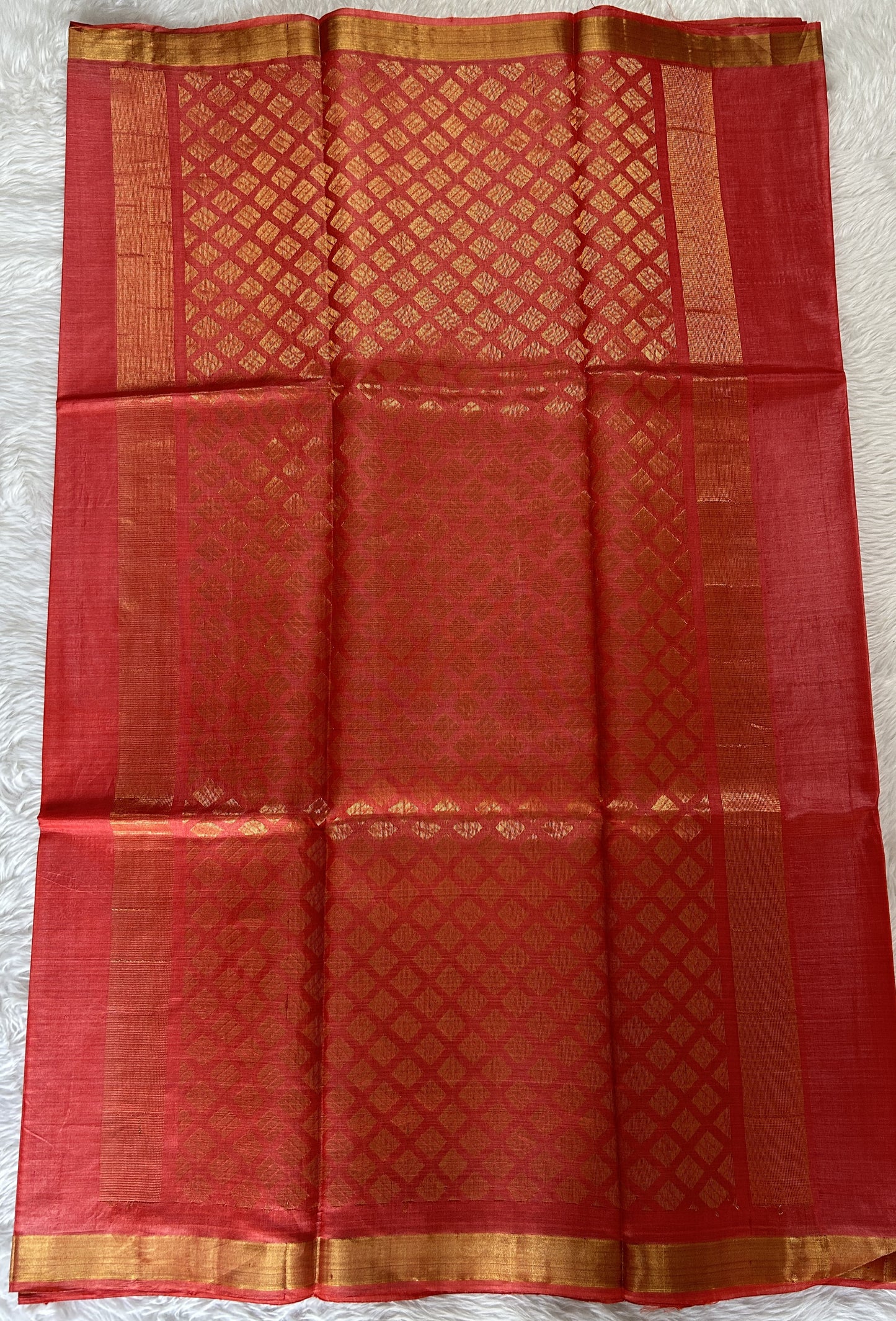 Tussar Silk Saree Peach colored Saree complemented with a Gold Zari border. - Sampradaya Designer Studio