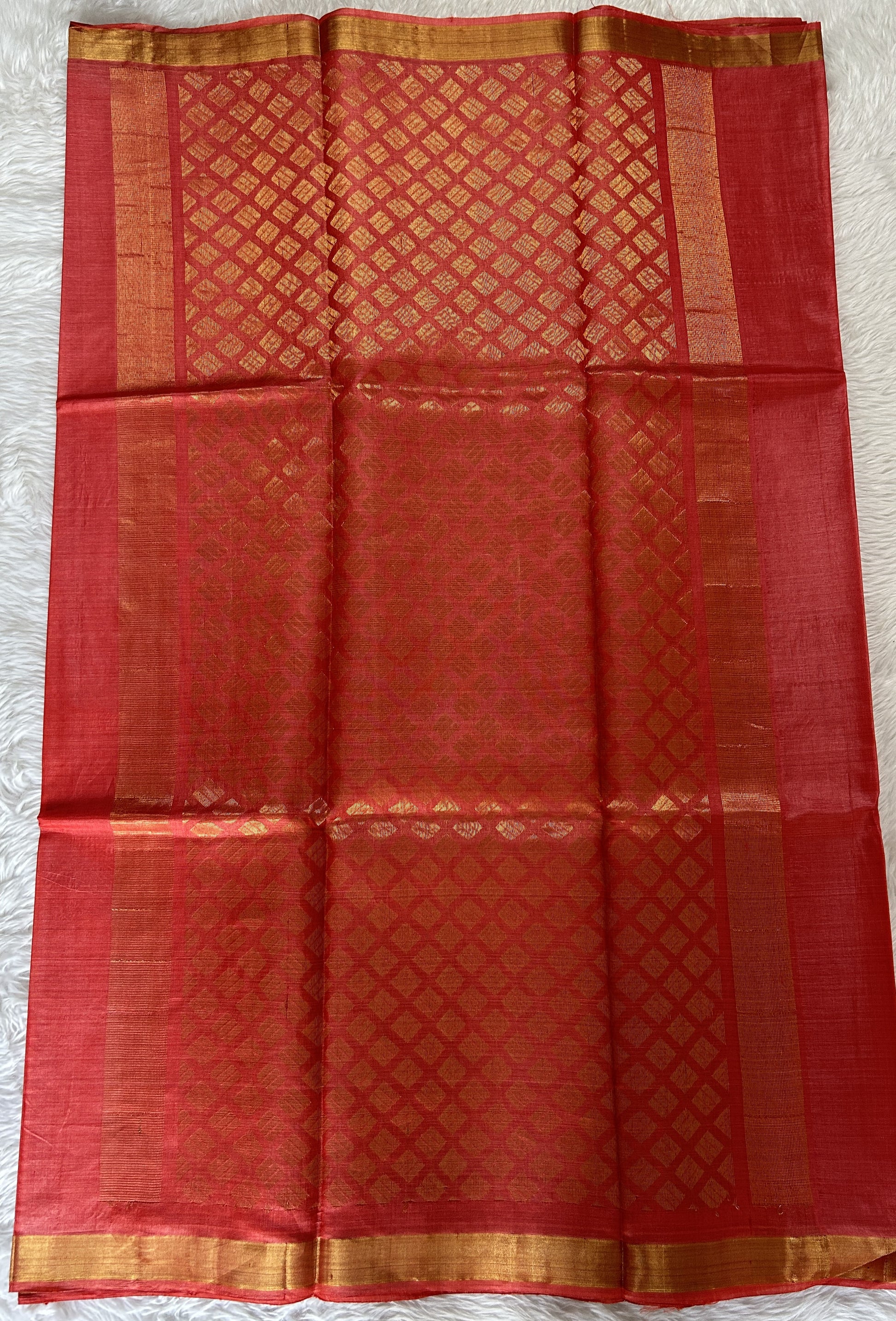 Tussar Silk Saree Peach colored Saree complemented with a Gold Zari border. - Sampradaya Designer Studio