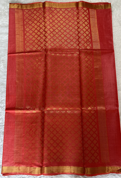 Tussar Silk Saree Peach colored Saree complemented with a Gold Zari border. - Sampradaya Designer Studio