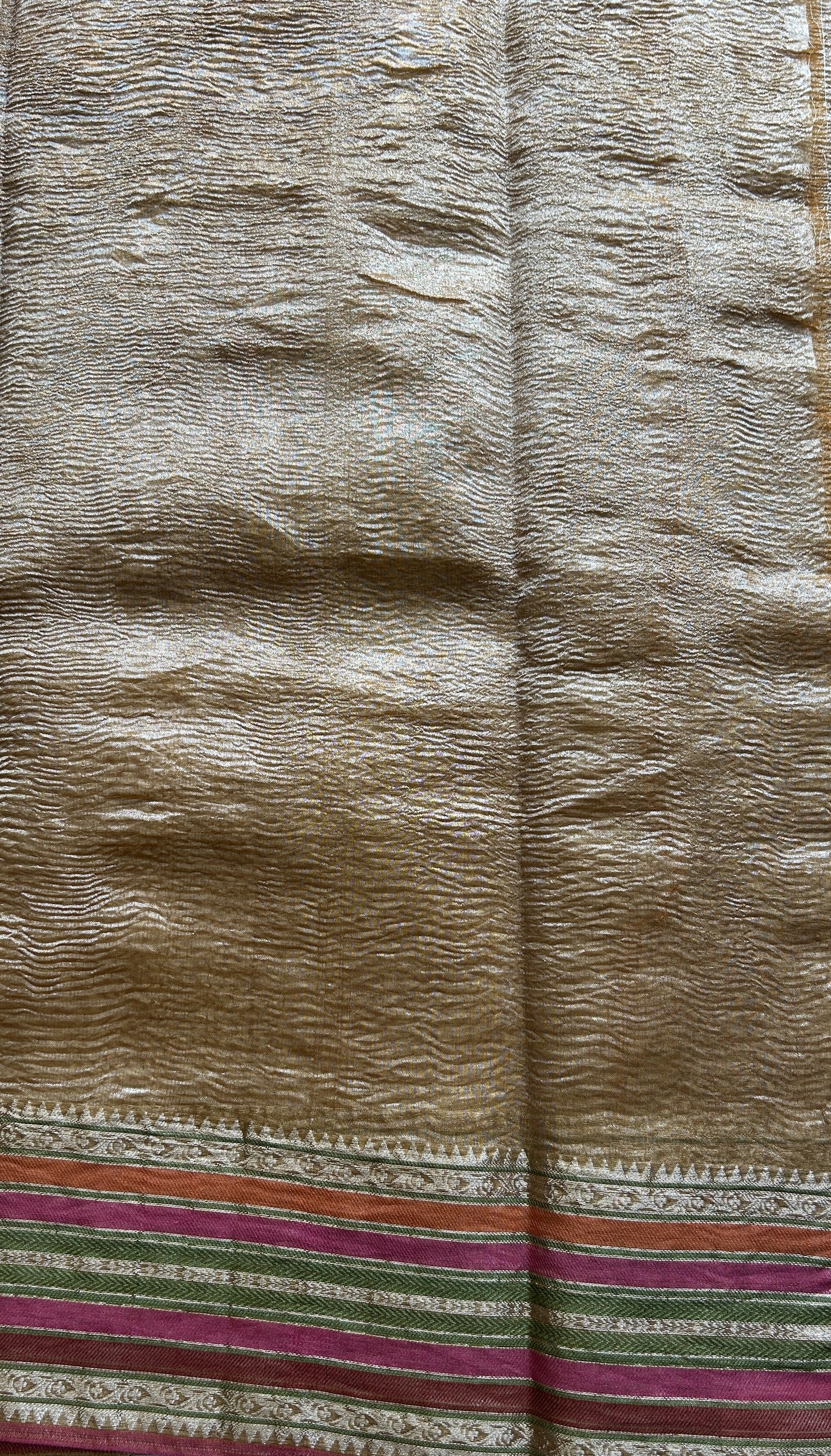 Banarasi Fancy Crushed Saree Gold Colored Complemented with a Zari Border. - Sampradaya Designer Studio