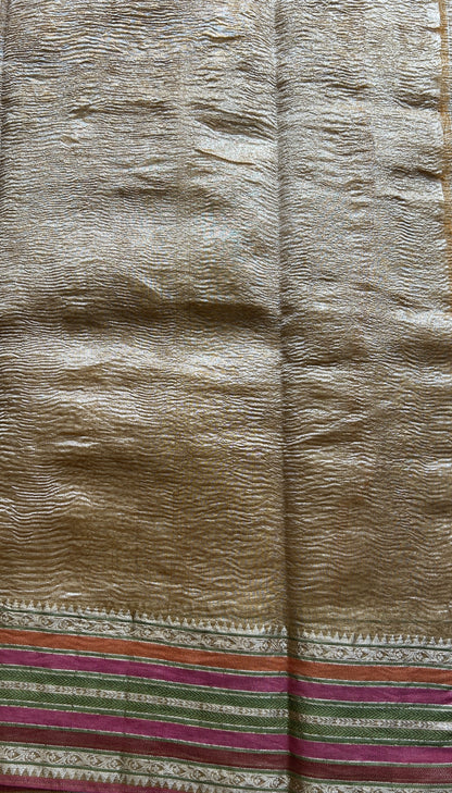 Banarasi Fancy Crushed Saree Gold Colored Complemented with a Zari Border. - Sampradaya Designer Studio