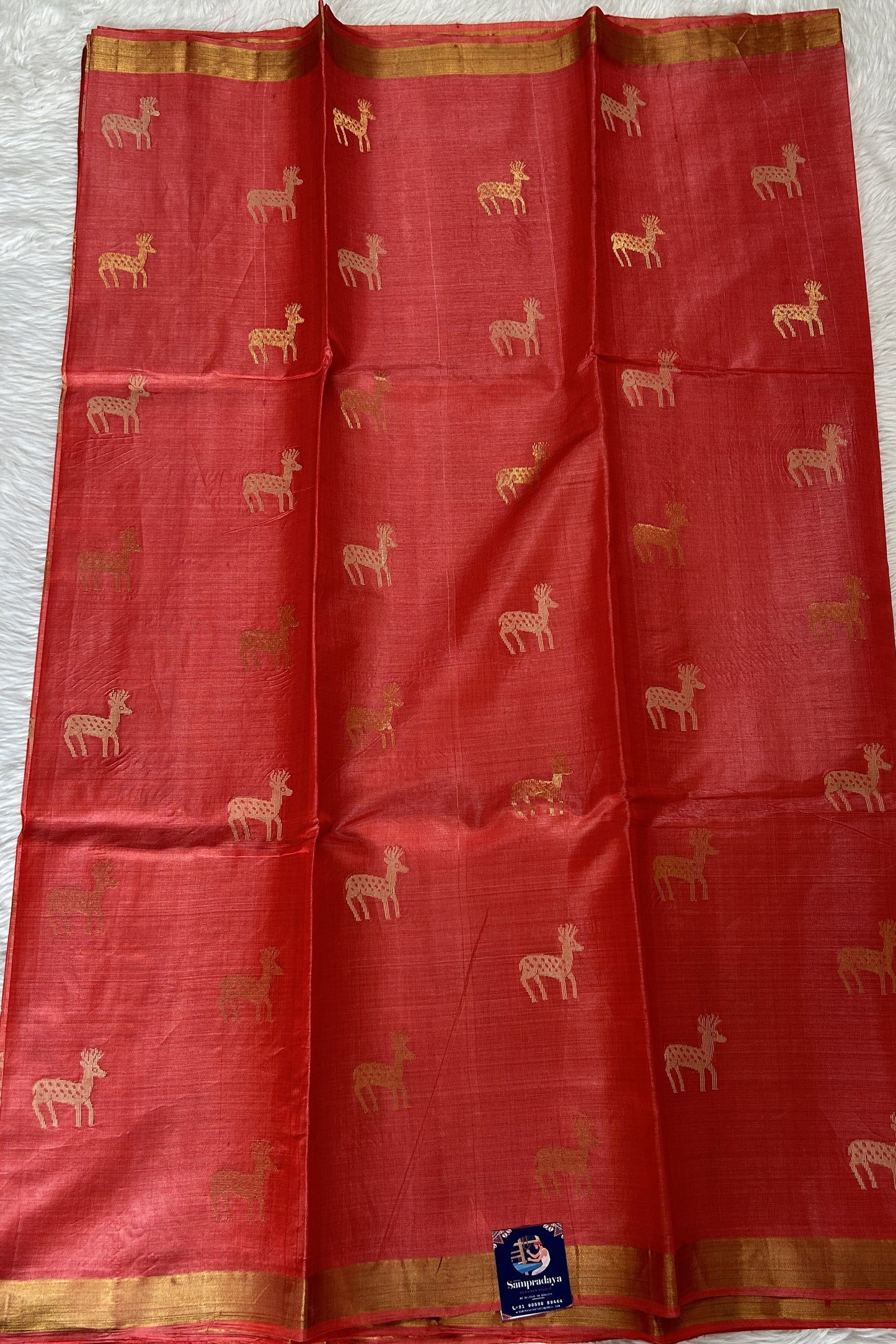 Tussar Silk Saree Peach colored Saree complemented with a Gold Zari border. - Sampradaya Designer Studio