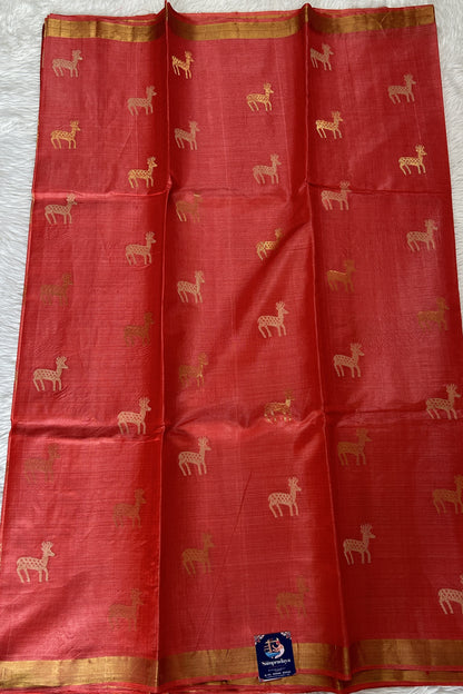 Tussar Silk Saree Peach colored Saree complemented with a Gold Zari border. - Sampradaya Designer Studio