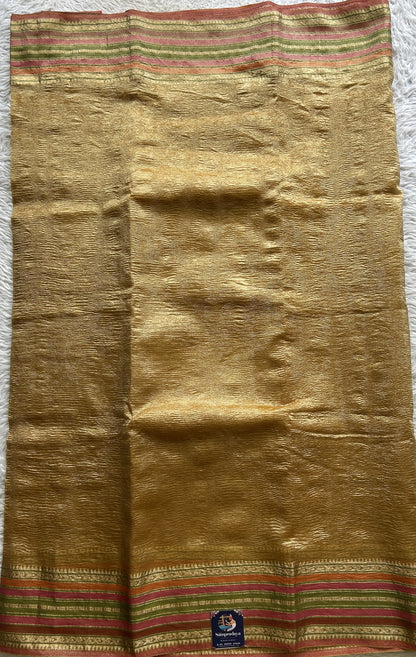 Banarasi Fancy Crushed Saree Gold Colored Complemented with a Zari Border. - Sampradaya Designer Studio