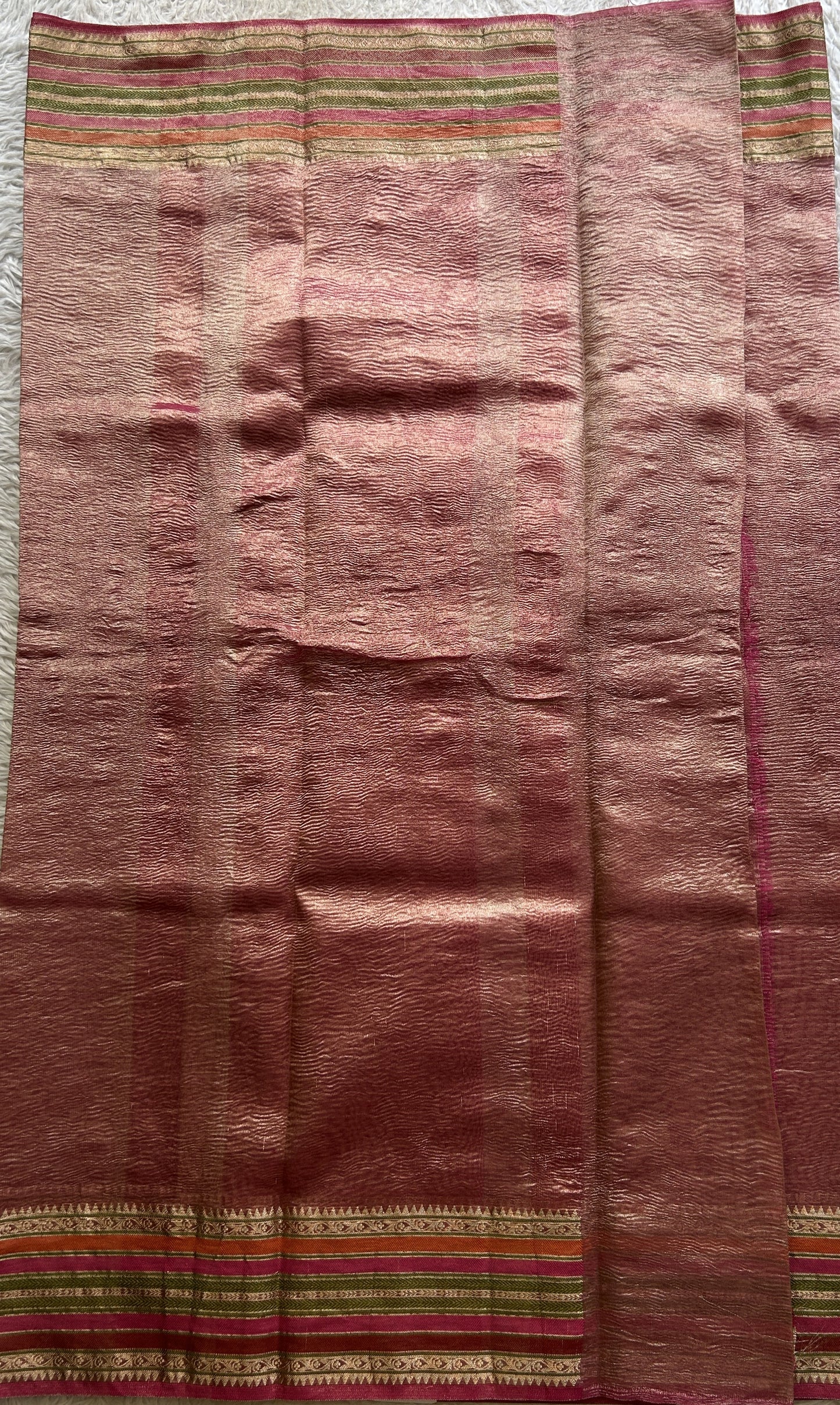 Banarasi Fancy Crushed Saree Pink Colored Complemented with a Zari Border. - Sampradaya Designer Studio