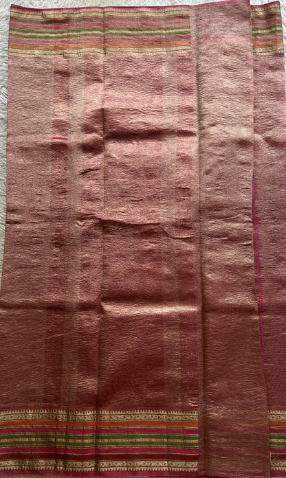 Banarasi Fancy Crushed Saree Pink Colored Complemented with a Zari Border. - Sampradaya Designer Studio