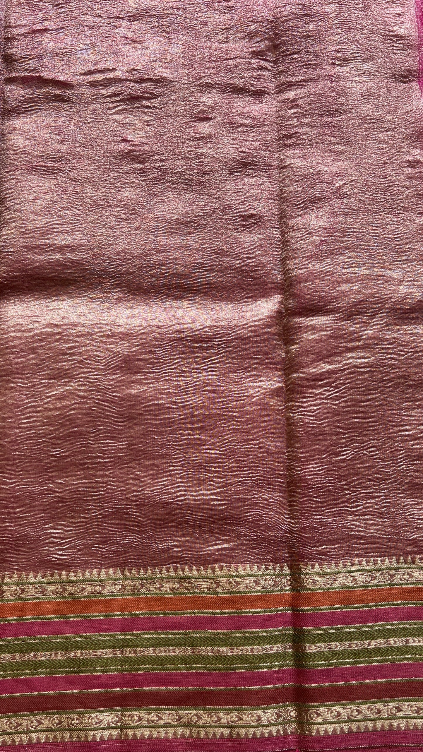 Banarasi Fancy Crushed Saree Pink Colored Complemented with a Zari Border. - Sampradaya Designer Studio