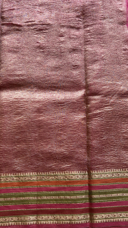 Banarasi Fancy Crushed Saree Pink Colored Complemented with a Zari Border. - Sampradaya Designer Studio