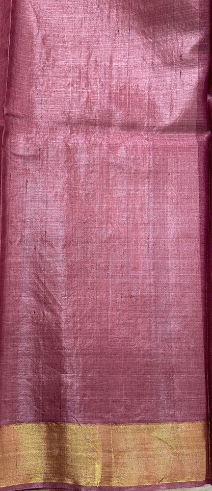 Tussar Silk Saree Magenta colored Saree complemented with a Gold Zari border. - Sampradaya Designer Studio