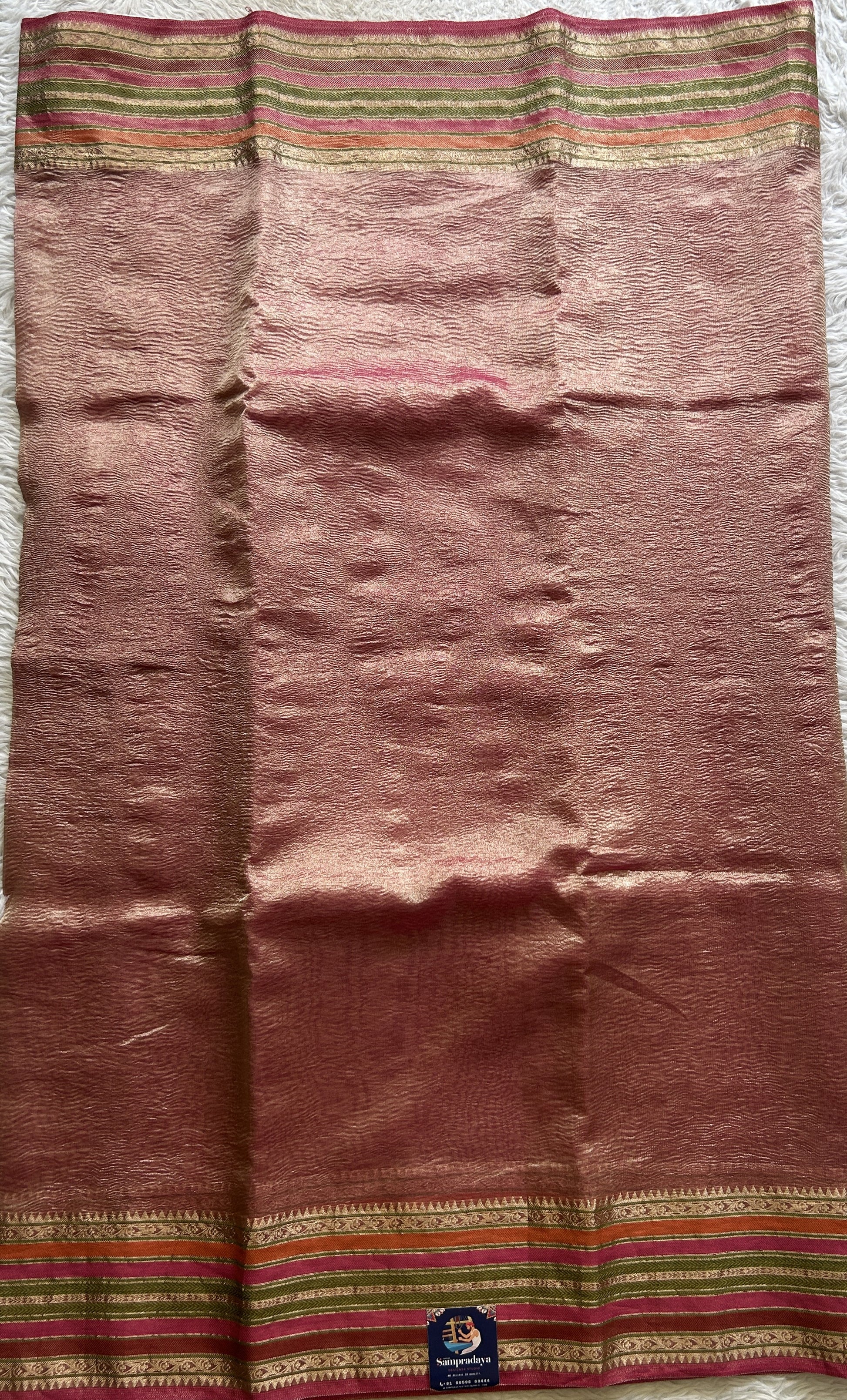 Banarasi Fancy Crushed Saree Pink Colored Complemented with a Zari Border. - Sampradaya Designer Studio