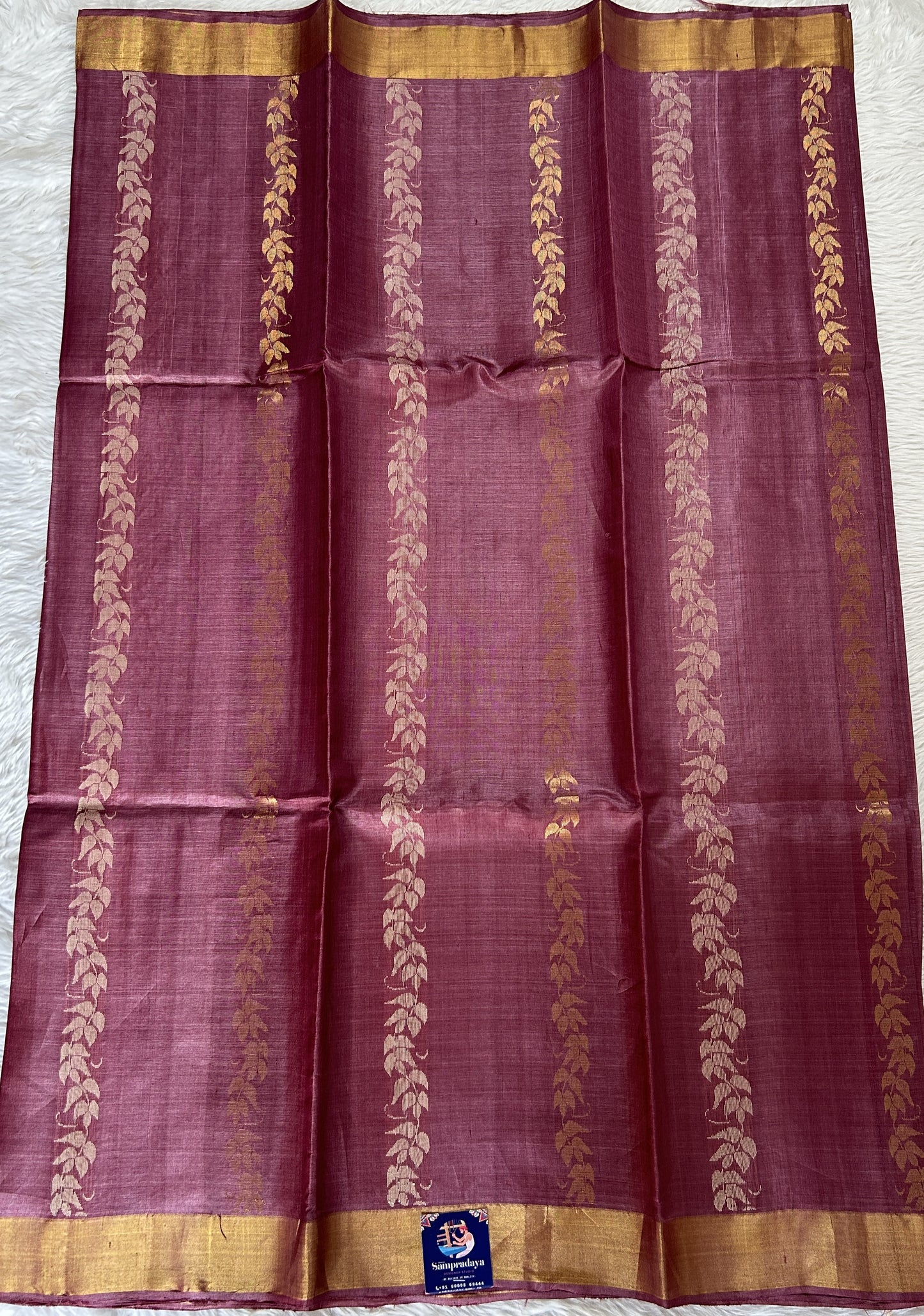 Tussar Silk Saree Magenta colored Saree complemented with a Gold Zari border. - Sampradaya Designer Studio