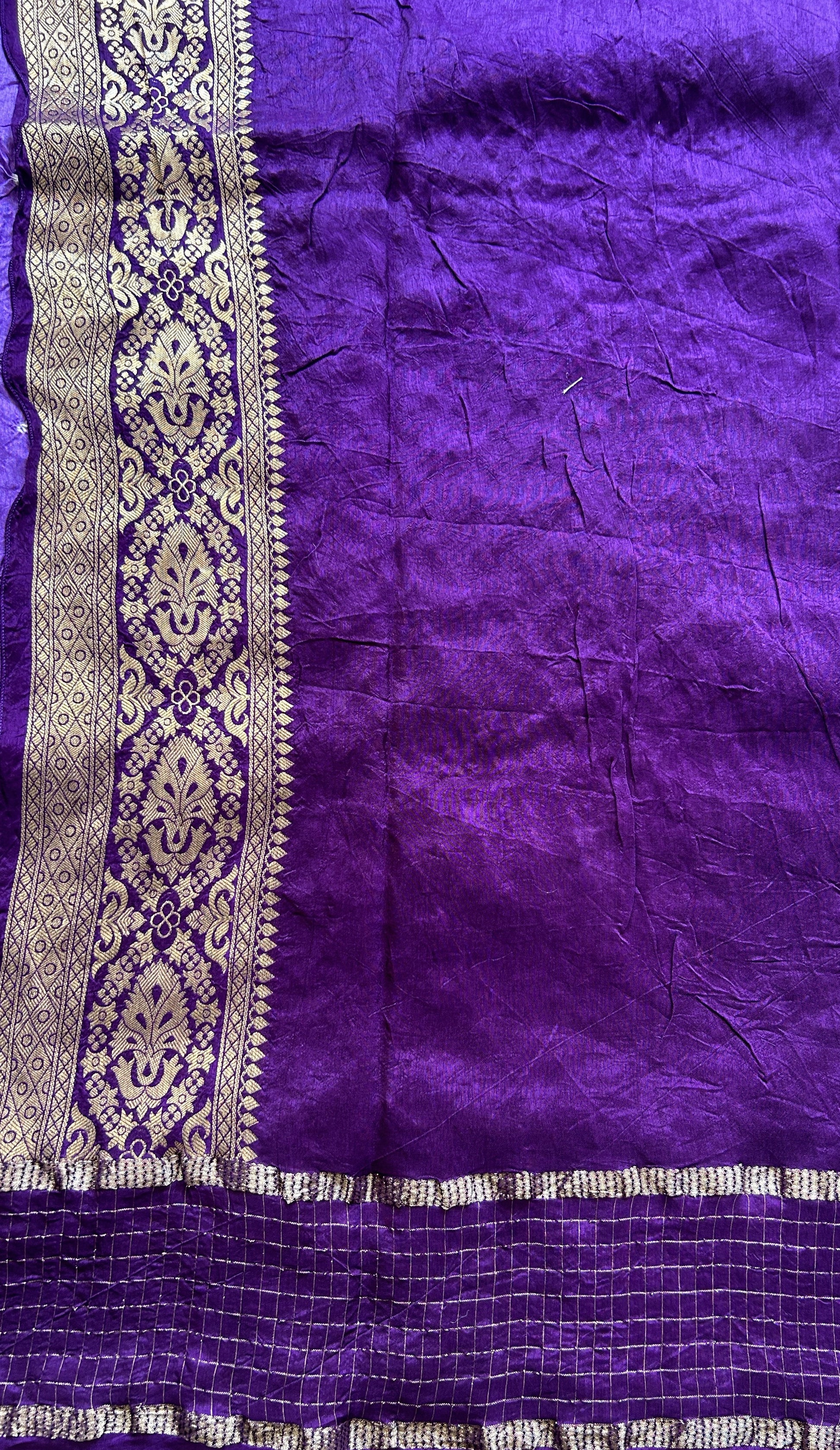 Semi Georgette Bandhani Saree Purple Colored Paired with a Zari Border. - Sampradaya Designer Studio