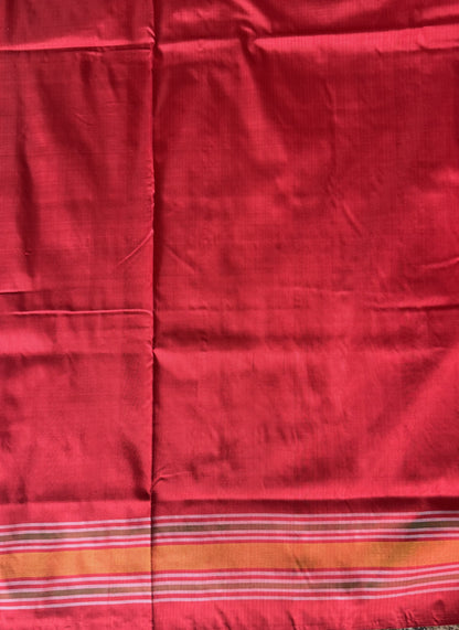 Ikkat Pattu Saree Cream colored complemented with a Red Patola border. - Sampradaya Designer Studio