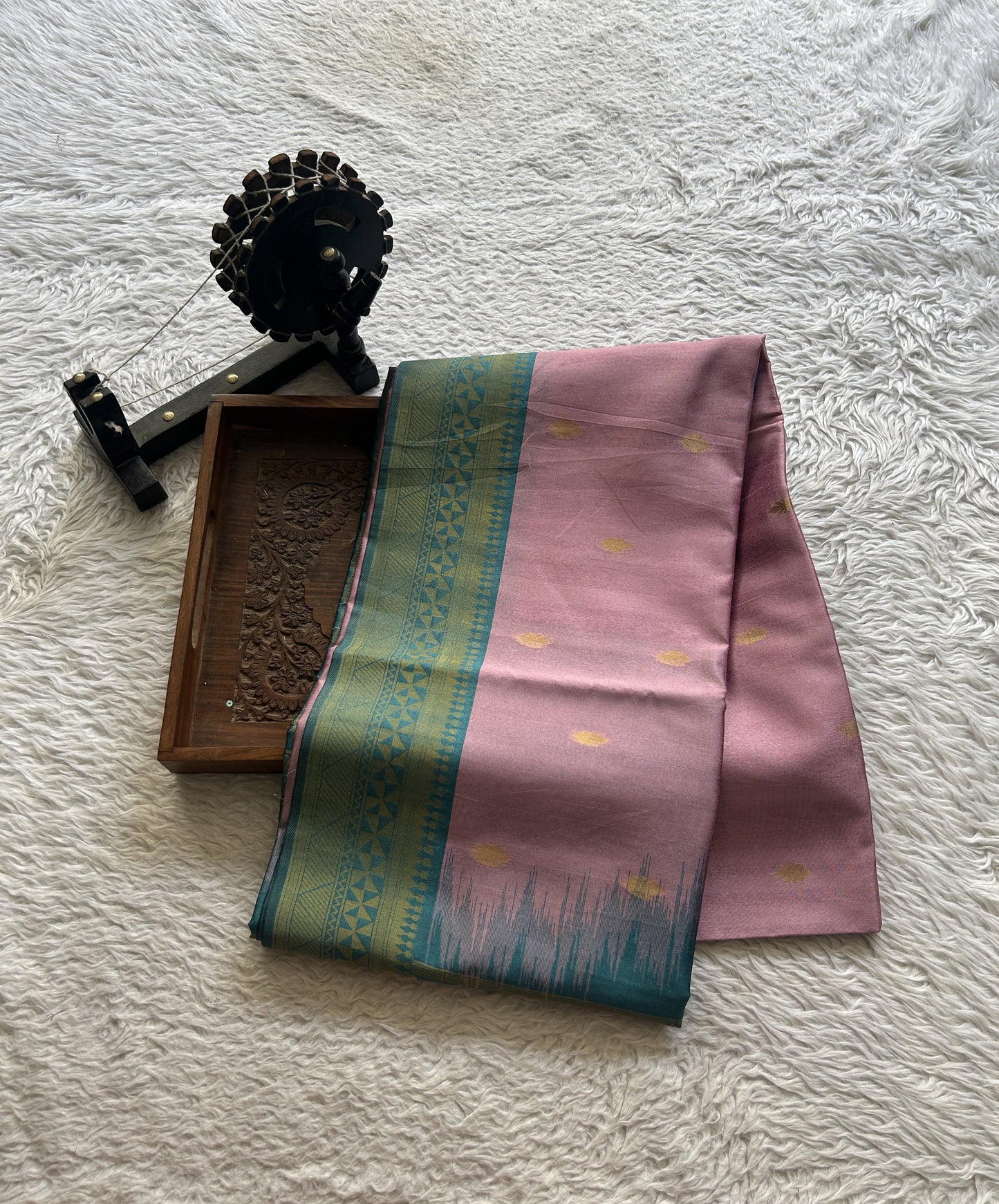 Semi Tussar Saree Baby Pink Colored complemented with a Zari Border. - Sampradaya Designer Studio