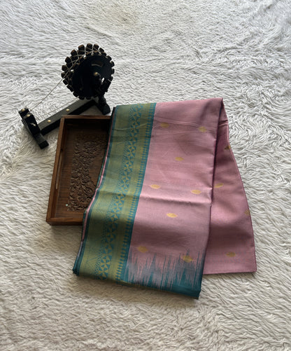 Semi Tussar Saree Baby Pink Colored complemented with a Zari Border. - Sampradaya Designer Studio