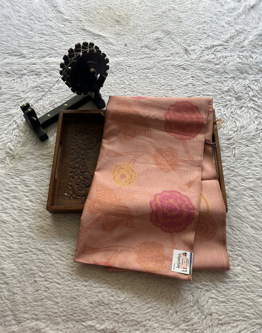 Semi Tussar Saree Pastel Orange Colored complemented with a Borderless. - Sampradaya Designer Studio