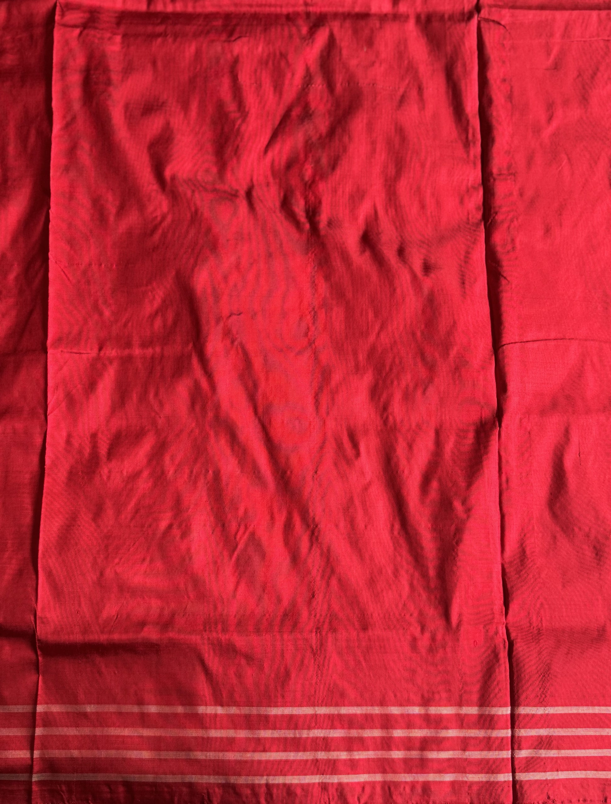 Ikkat Pattu Saree Gray colored complemented with a Red Patola border. - Sampradaya Designer Studio