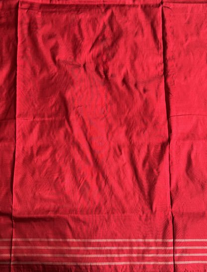 Ikkat Pattu Saree Gray colored complemented with a Red Patola border. - Sampradaya Designer Studio